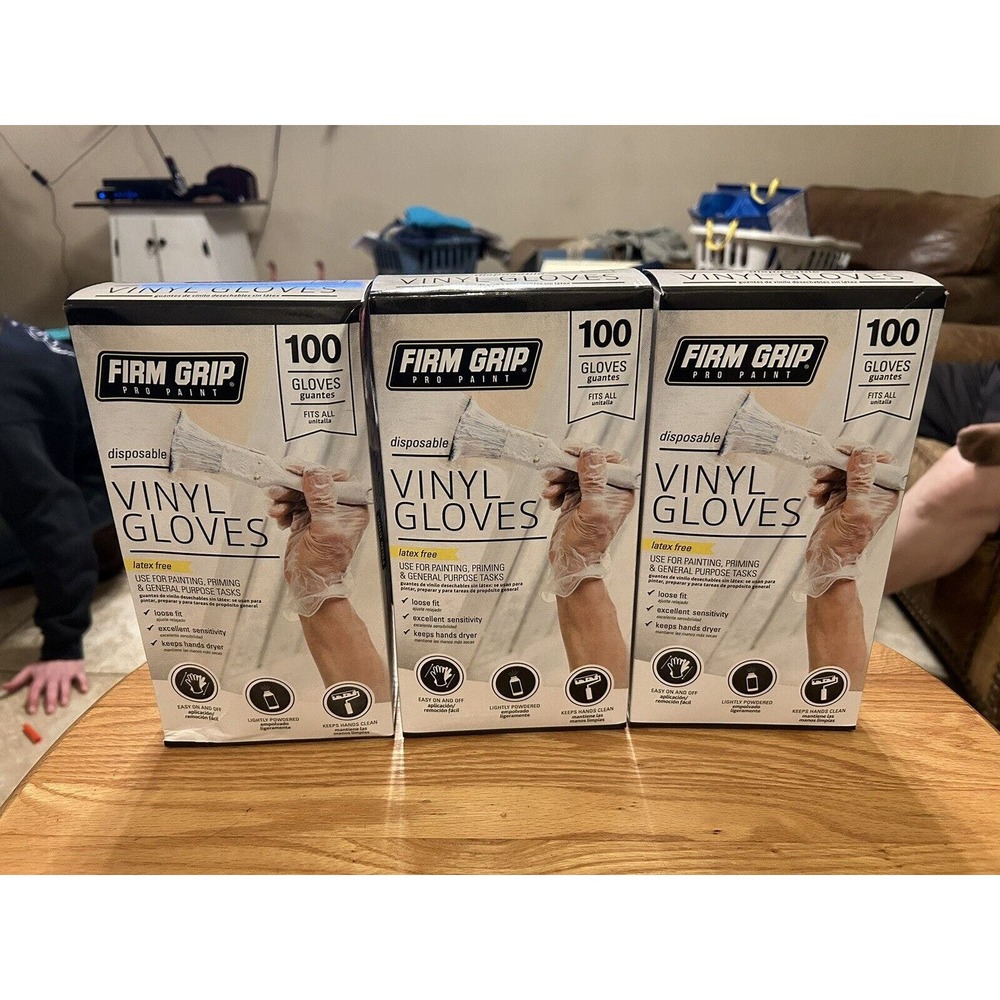 300 Firm Grip Disposable Vinyl Gloves Latex Free Gloves OS Easy On&OFF🔥